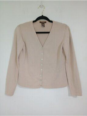 Esperanto Cardigan Button-Up 100%Cotton Women Beige Sweater S V-Neck Long Sleeve